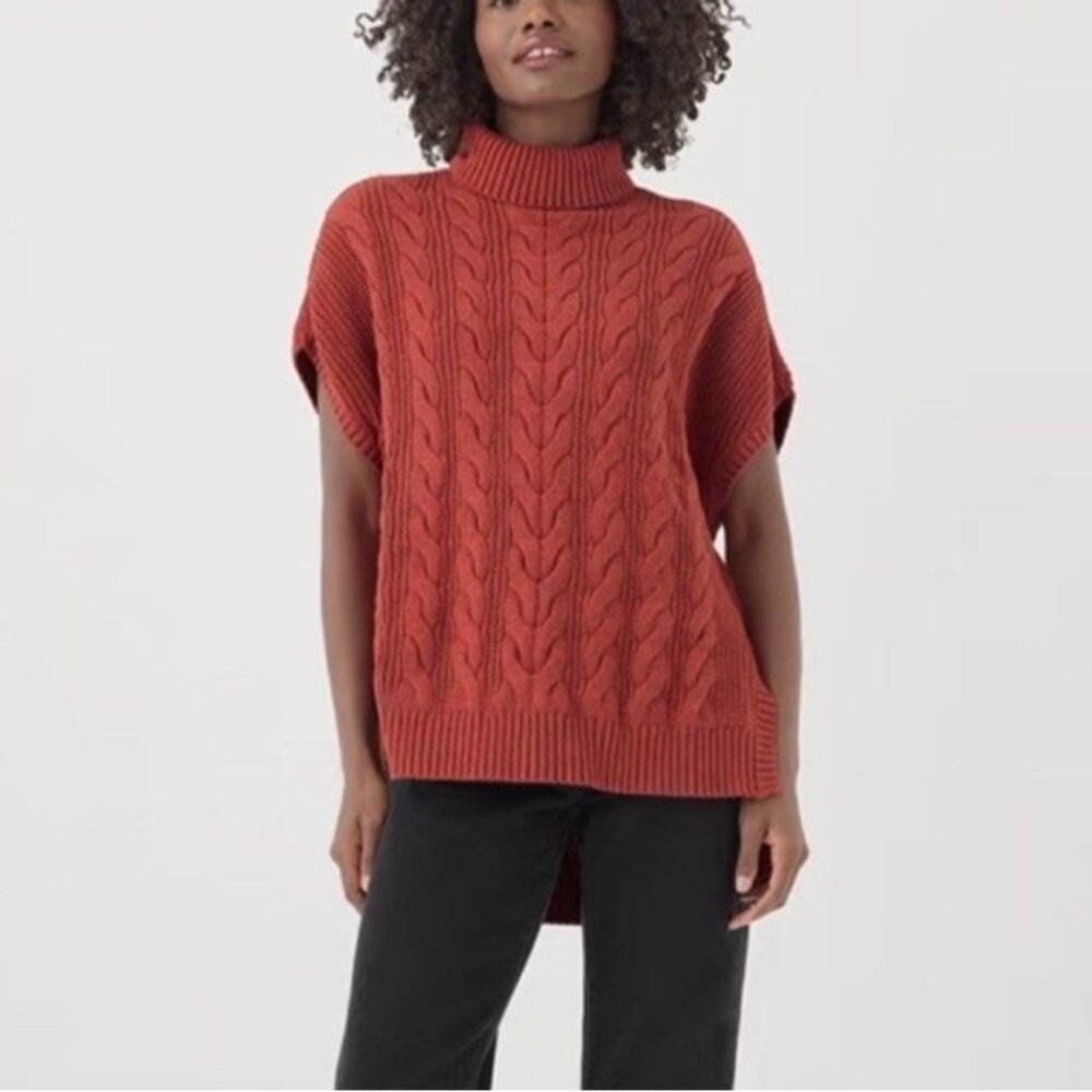 PACT  Women XS/S Sweater Organic Cotton Cable Fisherman Chunky Turtleneck